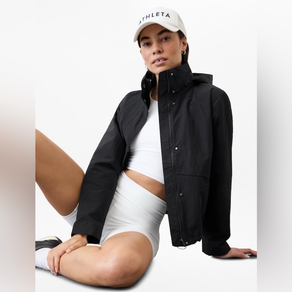 Athleta Black Packable Hooded Bomber Jacket